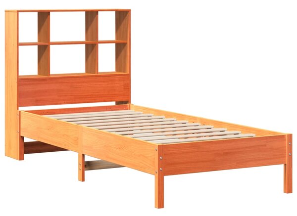 Krevet s regalom za knjige bez madraca 75 x 190 cm od borovine - Smeđa / 75 x 190 cm