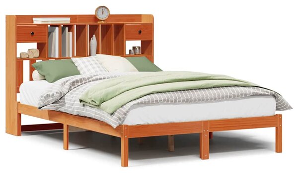 Krevet s regalom za knjige bez madraca 140 x 190 cm od borovine - Smeđa / 140 x 190cm
