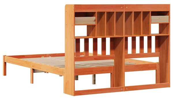 Krevet s regalom za knjige bez madraca 140 x 190 cm od borovine - Smeđa / 140 x 190cm