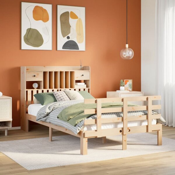 Krevet s regalom za knjige bez madraca 135x190 cm od borovine - Smeđa / 135 x 190 cm