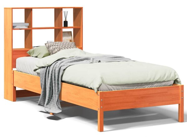 Krevet s regalom za knjige bez madraca 75 x 190 cm od borovine - Smeđa / 75 x 190 cm