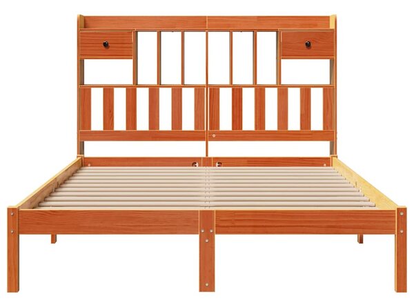 Krevet s regalom za knjige bez madraca 140 x 190 cm od borovine - Smeđa / 140 x 190cm