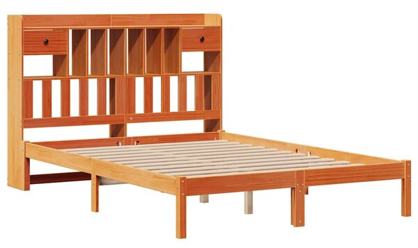 Krevet s regalom za knjige bez madraca 140 x 190 cm od borovine - Smeđa / 140 x 190cm