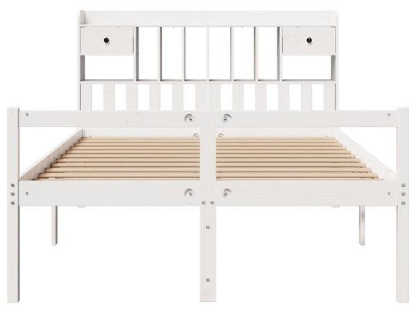 Krevet s regalom z knjige bez madraca bijeli 140x190cm borovina - Bijela / 140 x 190cm