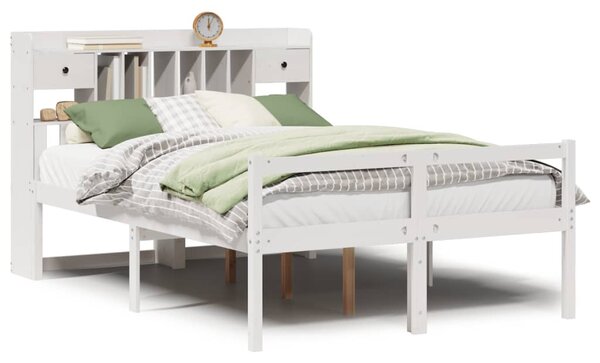 Krevet s regalom z knjige bez madraca bijeli 140x190cm borovina - Bijela / 140 x 190cm
