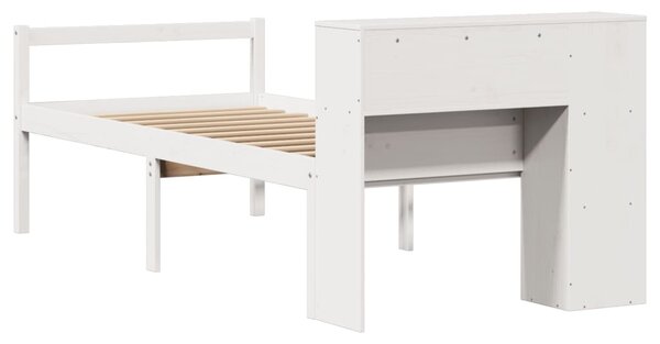 Krevet s regalom za knjige bez madraca bijeli 75x190cm borovina - Bijela / 75 x 190 cm