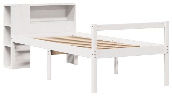 Krevet s regalom za knjige bez madraca bijeli 75x190cm borovina - Bijela / 75 x 190 cm