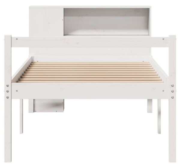 Krevet s regalom za knjige bez madraca bijeli 75x190cm borovina - Bijela / 75 x 190 cm