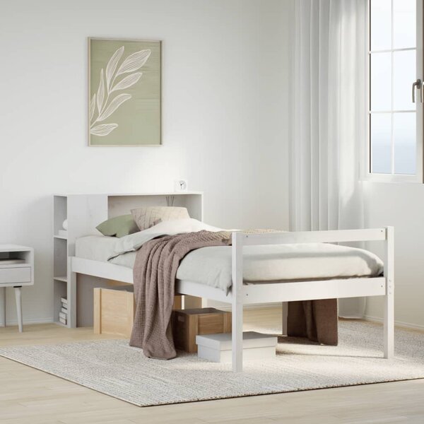 Krevet s regalom za knjige bez madraca bijeli 75x190cm borovina - Bijela / 75 x 190 cm
