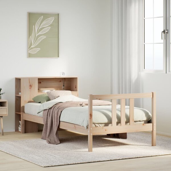 Krevet s regalom za knjige bez madraca 75x190 cm borovina - Smeđa / 75 x 190 cm