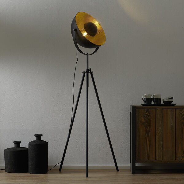 Globo Lenn tronožna podna lampa, crno-zlatna, Crno, Dnevni boravak/blagovaonica, Metal, tronožac