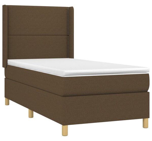 Krevet box spring s madracem LED tamnosmeđi 90x190 cm tkanina - Smeđa / 90 x 190 cm