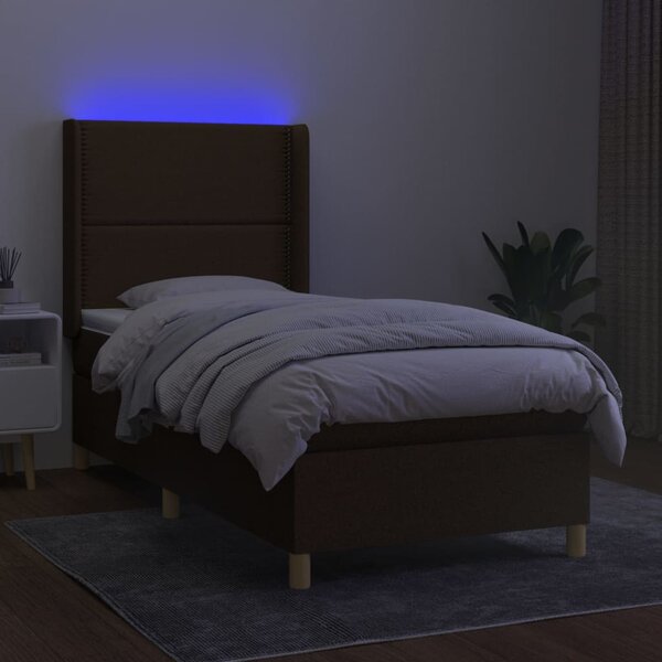 Krevet box spring s madracem LED tamnosmeđi 90x190 cm tkanina - Smeđa / 90 x 190 cm