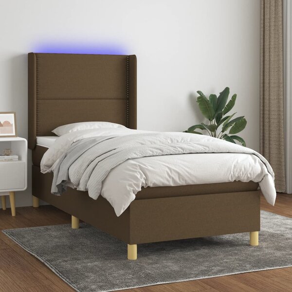 Krevet box spring s madracem LED tamnosmeđi 90x190 cm tkanina - Smeđa / 90 x 190 cm