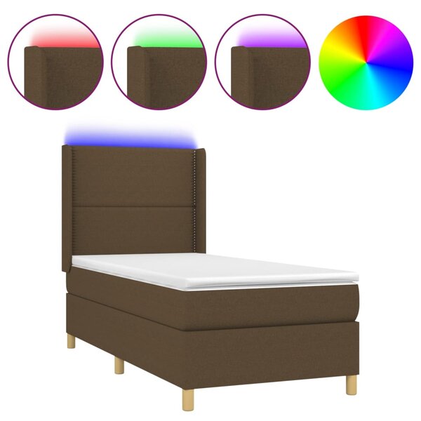 Krevet box spring s madracem LED tamnosmeđi 90x190 cm tkanina - Smeđa / 90 x 190 cm