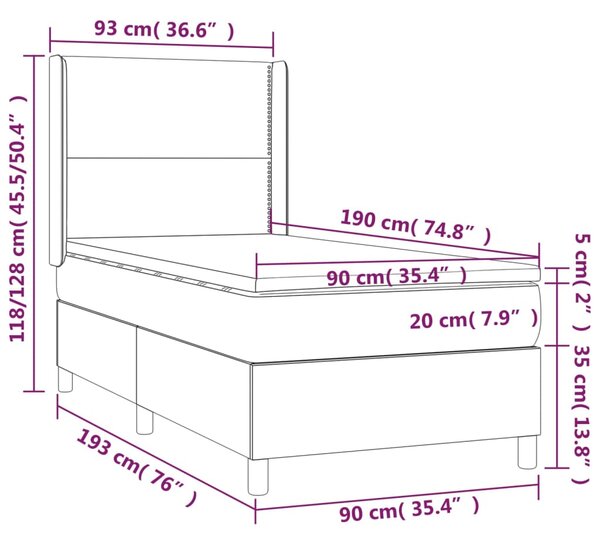 Krevet box spring s madracem LED tamnosmeđi 90x190 cm tkanina - Smeđa / 90 x 190 cm