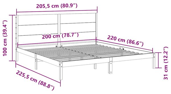 Dugi okvir kreveta bez madraca 200 x 220 cm masivno drvo - Smeđa / 200 x 220 cm