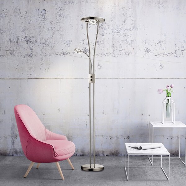 JUST LIGHT. GmbH LED podna lampa Helia sa svjetlom za čitanje, čelik, prigušiva, Metalik, Dnevni boravak/blagovaonica, Metal, Svjetlo za čitanje
