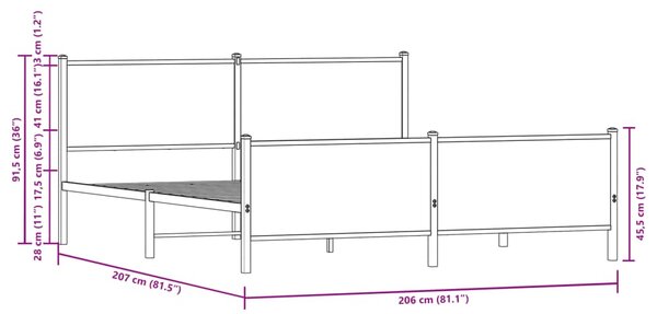 Metalni okvir kreveta bez madraca smeđa boja hrasta 200x200 cm - Smeđa / 200 x 200 cm