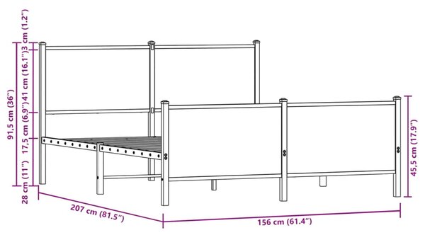 Metalni okvir kreveta bez madraca boja hrasta 150x200 cm - Smeđa / 150 x 200 cm
