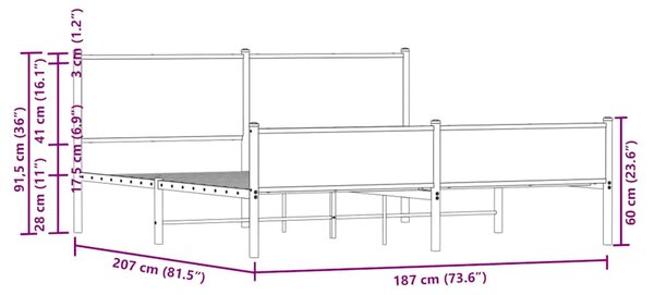 Metalni okvir kreveta bez madraca boja hrasta 180x200 cm - Smeđa / 180 x 200 cm