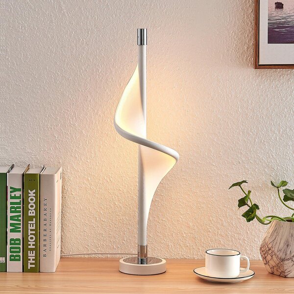 Lucande LED stolna lampa Edano, 60 cm, bijela, tekstil, prigušiva, prigušiva, Bijela, Dnevni boravak/blagovaonica, Tkanina / tekstil