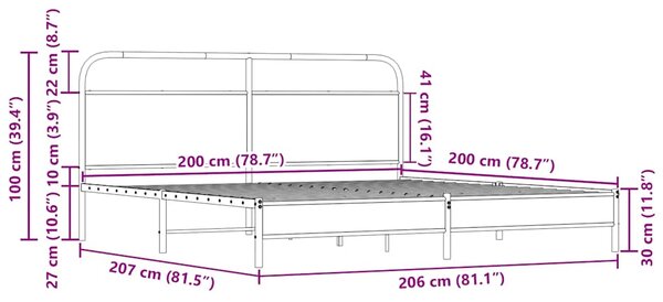 Metalni okvir kreveta bez madraca boja hrasta sonome 200x200 cm - Smeđa / 200 x 200 cm