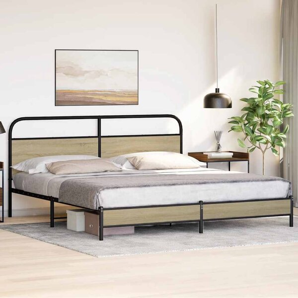 Metalni okvir kreveta bez madraca boja hrasta sonome 200x200 cm - Smeđa / 200 x 200 cm