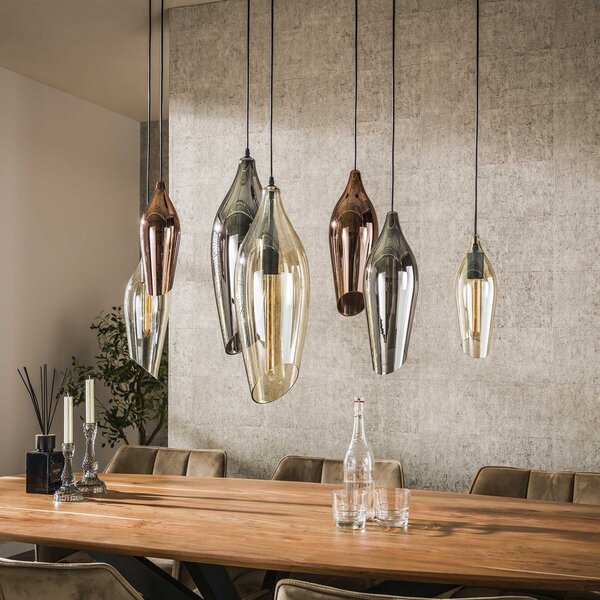 ZIJLSTRA Viseća lampa Mixture 4+3, 7-light, staklo, višebojno, prigušiva, Višebojno, Dnevni boravak/blagovaonica, Staklo