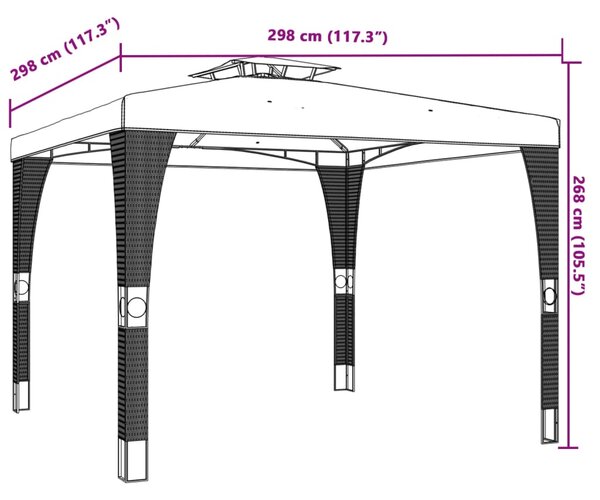 Sjenica s dvostrukim krovom antracit 2,98 x 2,98 čelična - Antracitno siva / 2.98 x 2.98 m