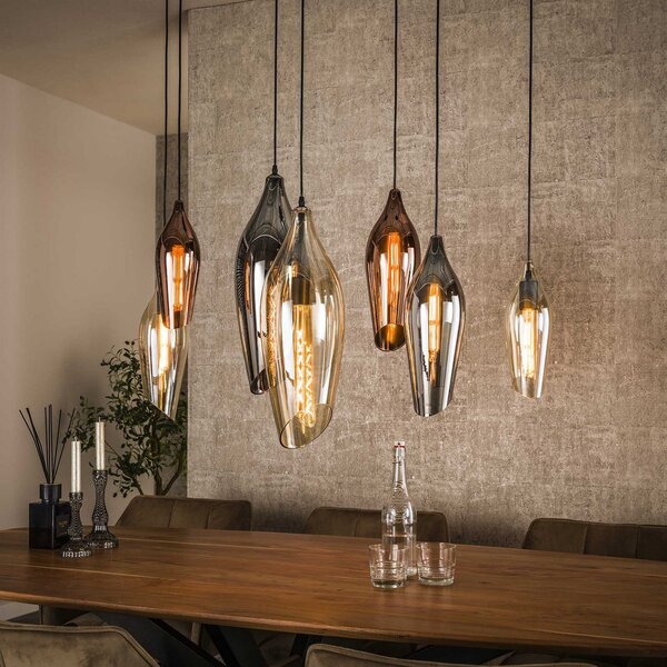ZIJLSTRA Viseća lampa Mixture 4+3, 7-light, staklo, višebojno, prigušiva, Višebojno, Dnevni boravak/blagovaonica, Staklo