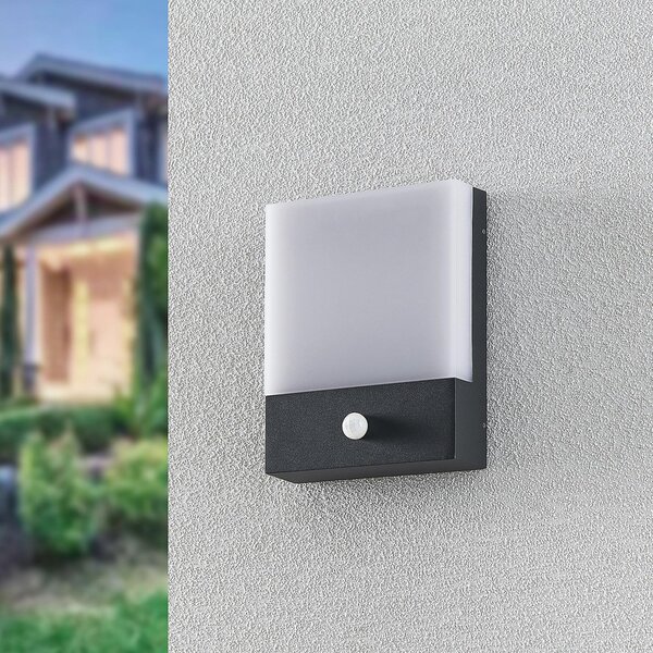 Lindby LED zidna svjetiljka Vanira, antracit, aluminij, senzor, IP54, Crno, Metal