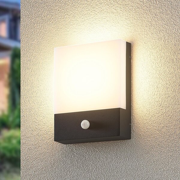 Lindby LED zidna svjetiljka Vanira, antracit, aluminij, senzor, IP54, Crno, Metal