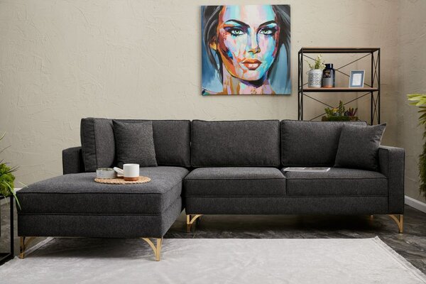 Atelier Del Sofa Kutna garnitura, Antracit Zlato, Berlin Left - Anthracite, Gold