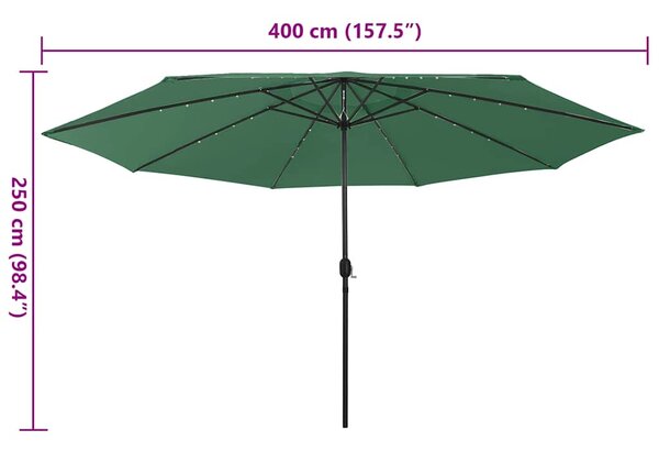 Vrtni suncobran s LED svjetlima 400 cm zeleni - Zelena / N/A