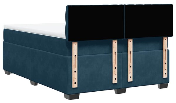 Krevet box spring s madracem plavi 160 x 200 cm baršunasti - Plava / 160 x 200 cm