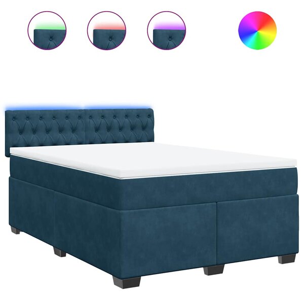 Krevet box spring s madracem plavi 160 x 200 cm baršunasti - Plava / 160 x 200 cm