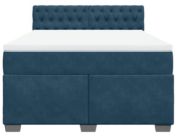 Krevet box spring s madracem plavi 160 x 200 cm baršunasti - Plava / 160 x 200 cm