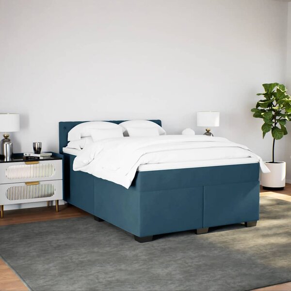 Krevet box spring s madracem plavi 160 x 200 cm baršunasti - Plava / 160 x 200 cm