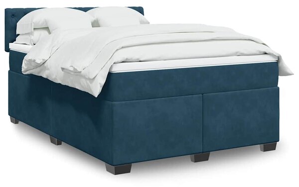 Krevet box spring s madracem plavi 160 x 200 cm baršunasti - Plava / 160 x 200 cm