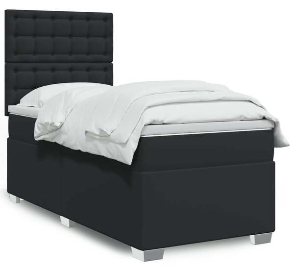 Krevet box spring s madracem crni za jednu osobu umjetna koža - Crna / jedna veličina