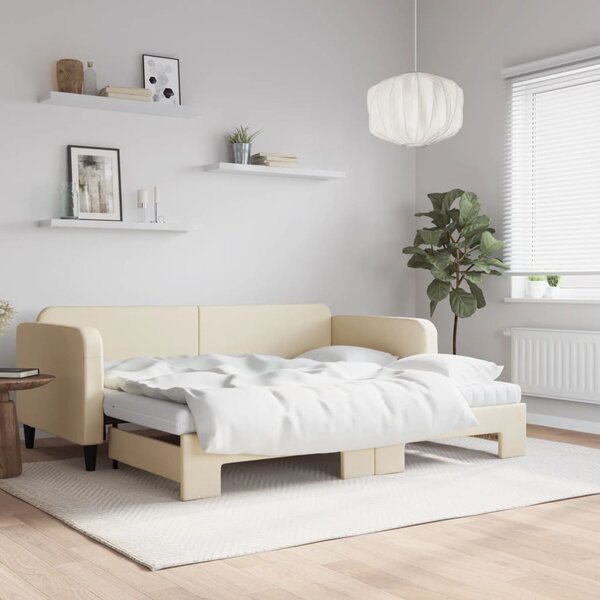 Dnevni krevet na razvlačenje s madracima krem 90x200 cm tkanina - Krema / 90 x 200 cm