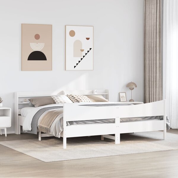 Okvir kreveta s uzglavljem bijeli 180 x 200 cm masivna borovina - Bijela / 180 x 200 cm