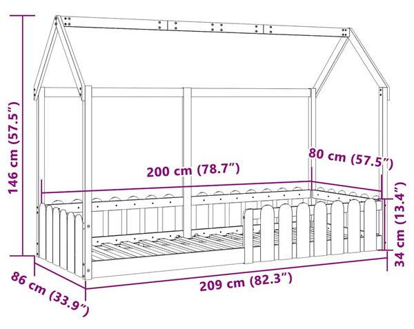 Okvir kreveta za dječju kućicu 80 x 200 cm od masivne borovine - Smeđa / 80 x 200 cm