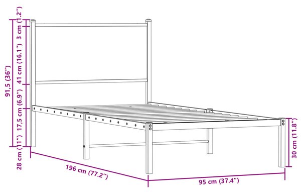 Metalni okvir kreveta bez madraca boja hrasta sonome 90x190 cm - Smeđa / 90 x 190 cm