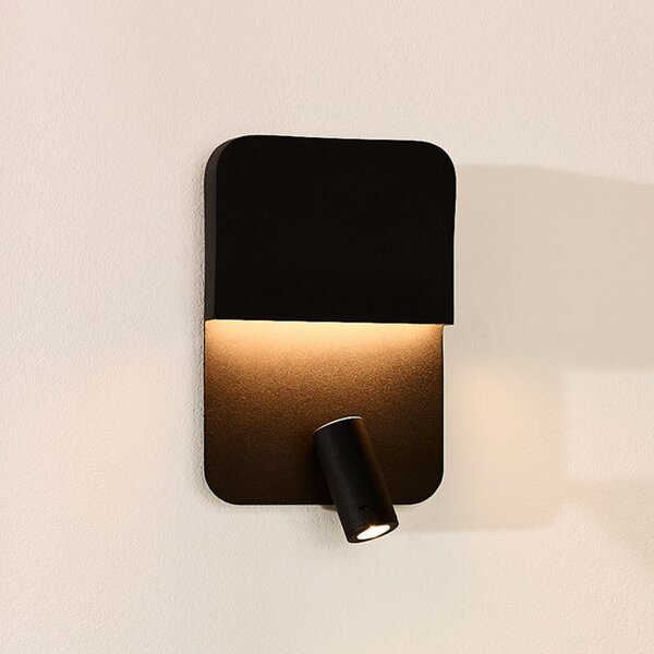 Lucide LED zidna svjetiljka Boxer sa spotom, crna, Crno, Dnevni boravak/blagovaonica, Metal, Zidni reflektor