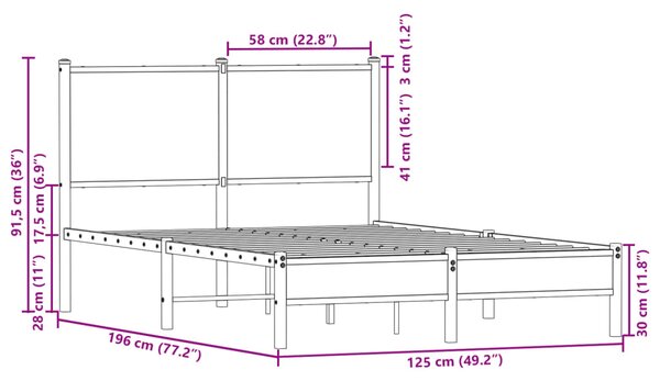 Metalni okvir kreveta bez madraca boja hrasta sonome 120x190 cm - Smeđa / 120 x 190 cm