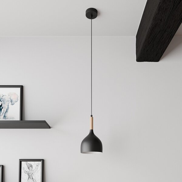 Luminex Viseća svjetiljka Noak, crna/prirodno drvo, Ø 17 cm, prigušiva, Crno, Dnevni boravak/blagovaonica, Metal