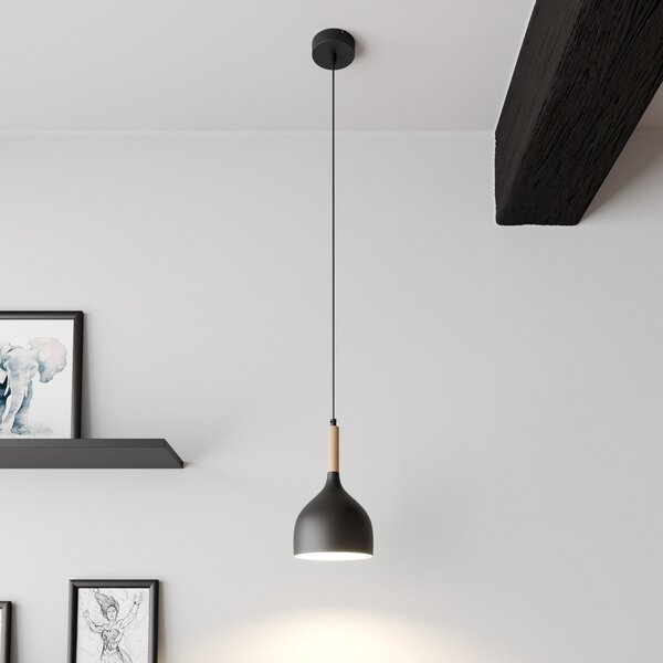 Luminex Viseća svjetiljka Noak, crna/prirodno drvo, Ø 17 cm, prigušiva, Crno, Dnevni boravak/blagovaonica, Metal