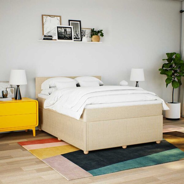 Krevet s oprugama i madracem krem 160x200 cm od tkanine - Krema / 160 x 200 cm